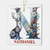 Kerst Rendier Monogram Letter N Aangepaste naam Keramisch Ornament (Links)