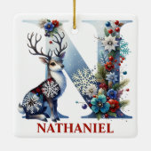 Kerst Rendier Monogram Letter N Aangepaste naam Keramisch Ornament (Achterkant)