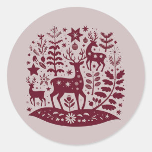 Kerst Rendier Nordic Volkskunst Scandinavisch Ronde Sticker
