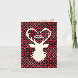 Kerst rendier op zwart & rood geruit feestdagen kaart