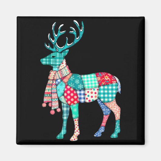Kerst Rendier Patchwork Rendier Mannen Vrouwen Ki Magneet (Voorkant)