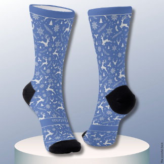 Kerst Rendier Patroon Blauw met Tekst Sokken