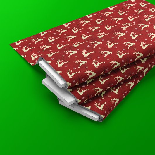 Kerst Rendier Patroon Goud Rood Stof