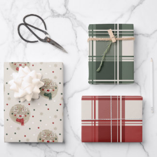 Kerst rendier & plaid inpakpapier vel