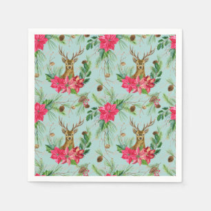 Kerst Rendier Poinsettia Bloempatroon Servet