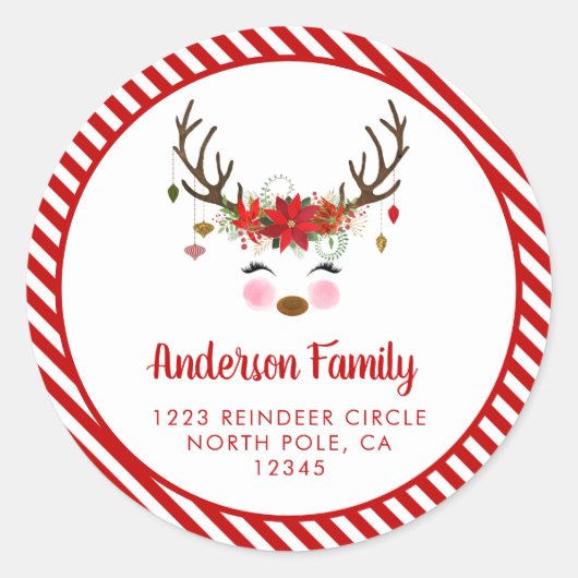 Kerst rendier retour adres label zegel (Voorkant)