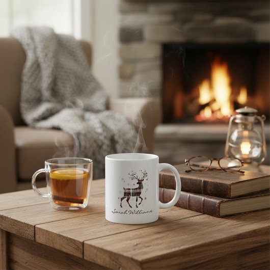 Kerst rendier rood buffelplaid grote koffiekop