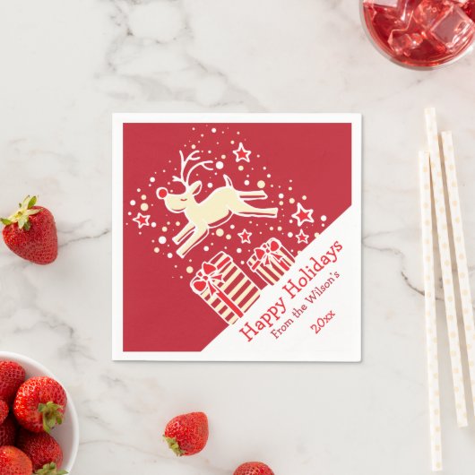 Kerst rendier rood crème geel papier servetten (Insitu)