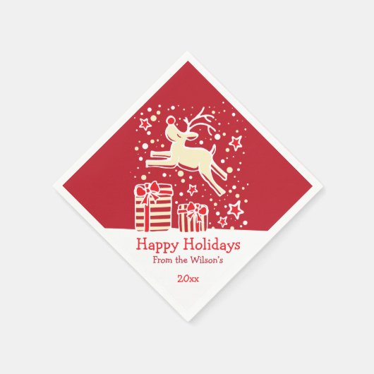 Kerst rendier rood crème geel papier servetten (Hoek)