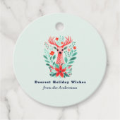 Kerst Rendier Roze Bloemen Botanische vakantie Bedankjes Labels (Voorkant)