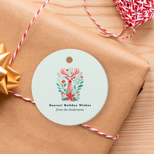 Kerst Rendier Roze Bloemen Botanische vakantie Bedankjes Labels