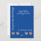 Kerst rendier Rudolph Fun Schattige Blauw Feestdagenkaart (Achterkant)