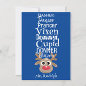 Kerst rendier Rudolph Fun Schattige Blauw Feestdagenkaart (Voorkant)