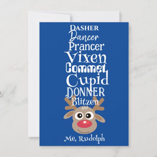 Kerst rendier Rudolph Fun Schattige Blauw Feestdagenkaart (Voorkant)