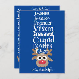 Kerst rendier Rudolph Fun Schattige Blauw Feestdagenkaart