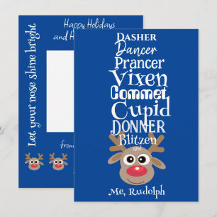 Kerst rendier Rudolph Fun Schattige Blauw Feestdagenkaart