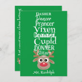 Kerst rendier Rudolph Fun Schattige Groen Feestdagenkaart (Voorkant / Achterkant)