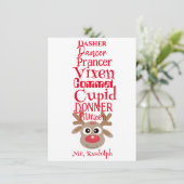 Kerst rendier Rudolph Fun Schattige Wit Feestdagenkaart (Staand voorkant)