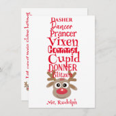 Kerst rendier Rudolph Fun Schattige Wit Feestdagenkaart (Voorkant / Achterkant)