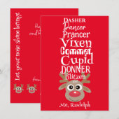 Kerst rendier Rudolph plezier Schattige rood Feestdagenkaart (Voorkant / Achterkant)