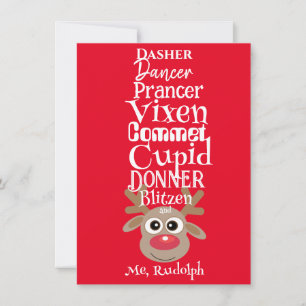 Kerst rendier Rudolph plezier Schattige rood Feestdagenkaart