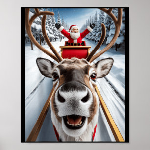 Kerst Rendier Selfie Kerstman Grappige Familie Mat Poster