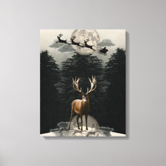 Kerst Rendier & Sleigh Canvas Muurkunst