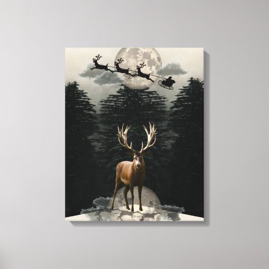Kerst Rendier & Sleigh Canvas Muurkunst Afdruk (Voorkant)