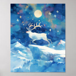 Kerst Rendier Sneeuw Aquarel Schilderkunst Kunst Poster