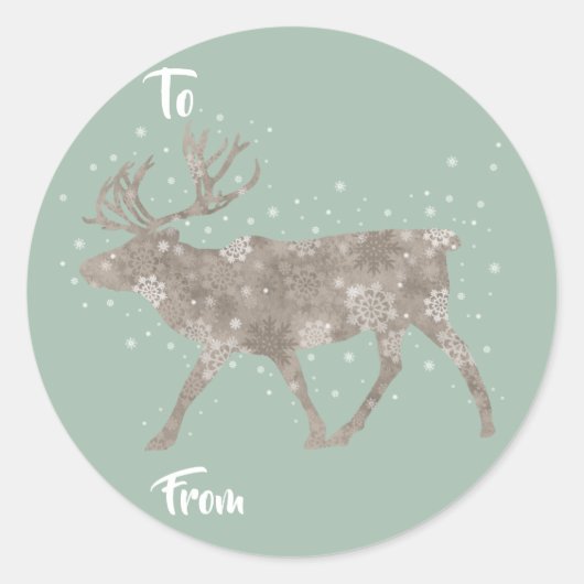 Kerst Rendier Sneeuwvlokken Cadeautag Stickers (Voorkant)