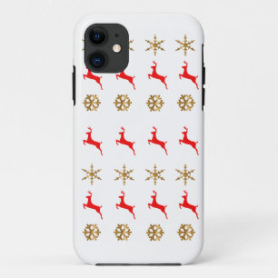 Kerst Rendier Sneeuwvlokken goud rood iPhone 11 Hoesje