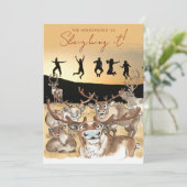Kerst rendier vakantiefoto kaart goudgeel (Staand voorkant)