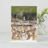 Kerst Rendier vakantiefoto kaart Olijfgroen (Staand voorkant)