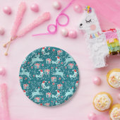 Kerst rendier vogel patroon aqua papier bord (Feest)