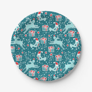 Kerst rendier vogel patroon aqua papier bord