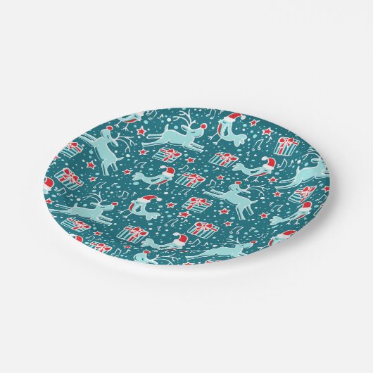 Kerst rendier vogel patroon aqua papier bord (Gekanteld)