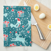 Kerst rendier vogel patroon keukenhanddoek (Quarter Fold)