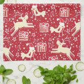 Kerst rendier vogel patroon rode keuken handdoek (Gevouwen)