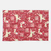 Kerst rendier vogel patroon rode keuken handdoek (Horizontaal)