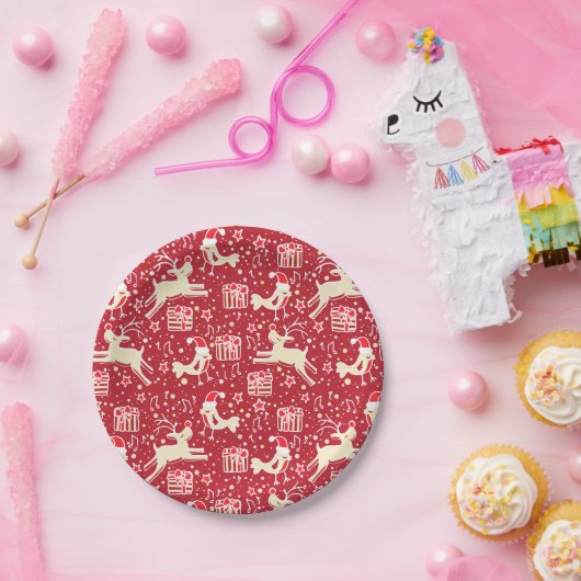 Kerst rendier vogel patroon rood papier bord (Feest)