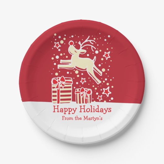 Kerst rendier vogelpatroon rood papier borden papieren bordje (Voorkant)