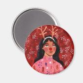Kerst rendier vrouw rood magneet (Voorkant / Achterkant)