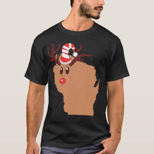 Kerst Rendier Wisconsin Rendier Hoofd gewei T-shirt (Voorkant)