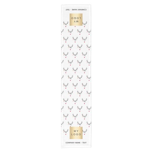 Kerst rendier wit rood bedrijfslogo korte tafelloper (Voorkant)