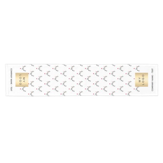 Kerst rendier wit rood bedrijfslogo korte tafelloper (Horizontaal)