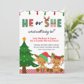 Kerst rendieren Baby Geslacht Onthulling Party Kaart (Staand voorkant)