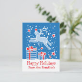 Kerst rendieren blauw rood wit briefkaart (Staand voorkant)