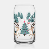 Kerst rendieren en sneeuwman tussen de bomen blikvorm glas (Voorkant)