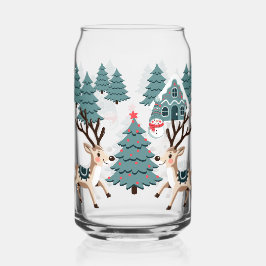 Kerst rendieren en sneeuwman tussen de bomen blikvorm glas
