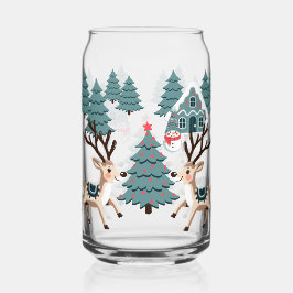 Kerst rendieren en sneeuwman tussen de bomen blikvorm glas